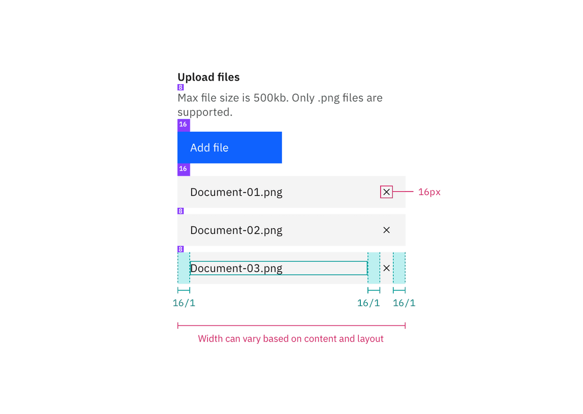 Structure and spacing measurements for file uploader